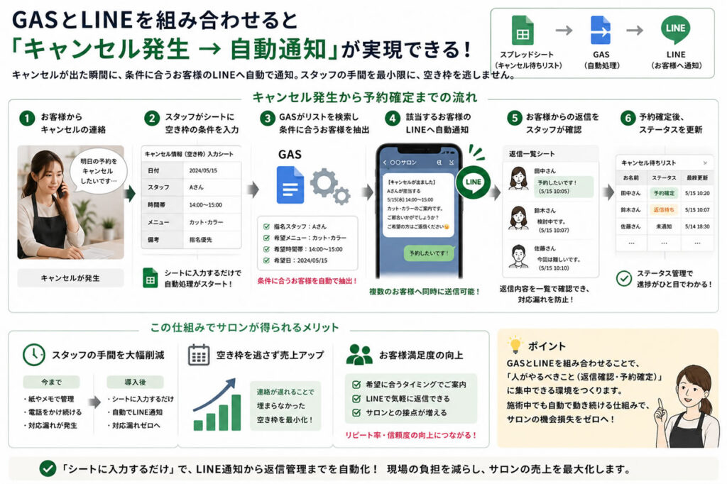 GASとLINEを組み合わせると「キャンセル発生→自動通知」が実現できる